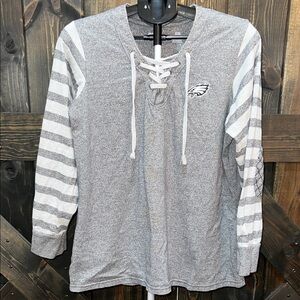 NFL‎ Philadelphia Eagles Antigua Lace Up Sweater XXL Grey Embroidered Striped
